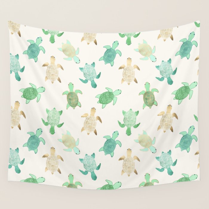 Gilded Jade & Mint Turtles Wall Tapestry Gallery Image 1