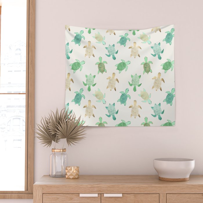 Gilded Jade & Mint Turtles Wall Tapestry Gallery Image 2