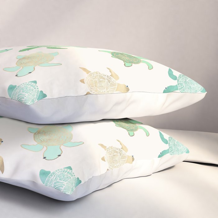 Gilded Jade & Mint Turtles Pillow Sham Gallery Image 3