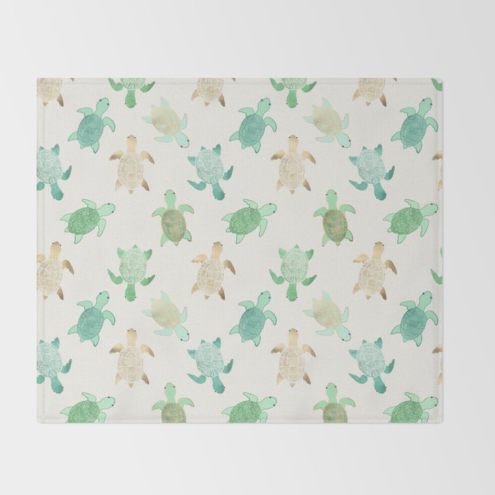 Gilded Jade & Mint Turtles Throw Blanket Gallery Image 2