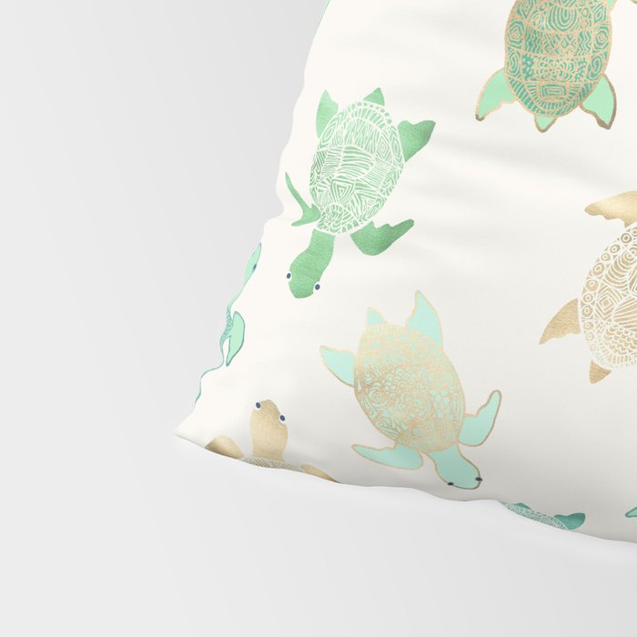 Gilded Jade & Mint Turtles Pillow Sham Gallery Image 4