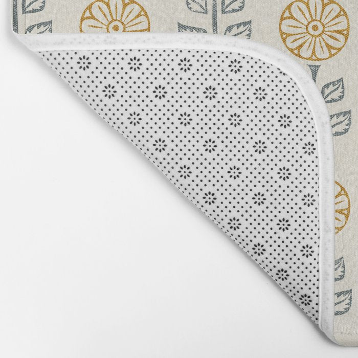 block print floral - mustard blue cream Bath Mat Gallery Image 2