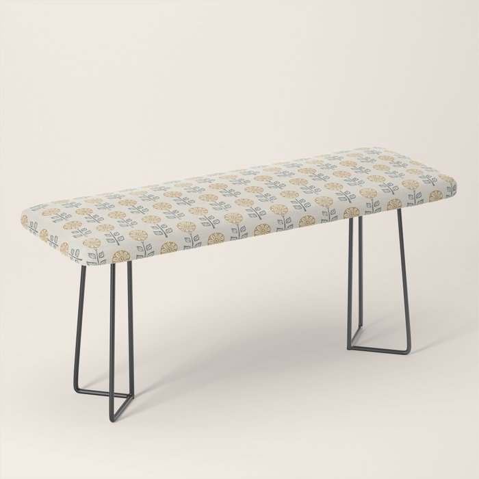 block print floral - mustard blue cream Bench Gallery Image 1