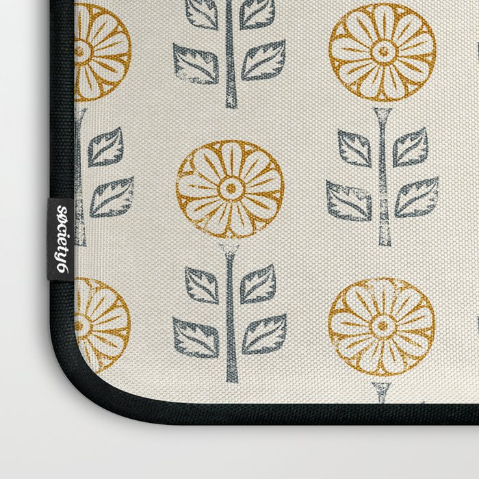 block print floral - mustard blue cream Laptop Sleeve Gallery Image 3