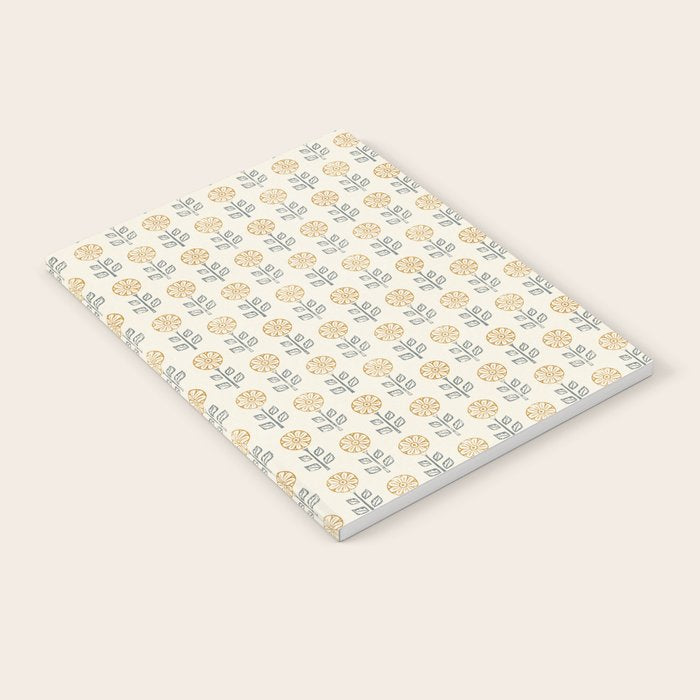 block print floral - mustard blue cream Notebook Gallery Image 2