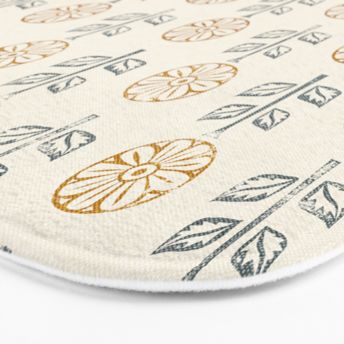 block print floral - mustard blue cream Bath Mat Gallery Image 3