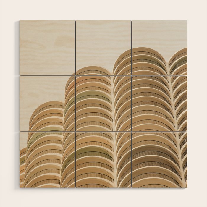 Marina Towers Beige Wood Wall Art Gallery Image 1