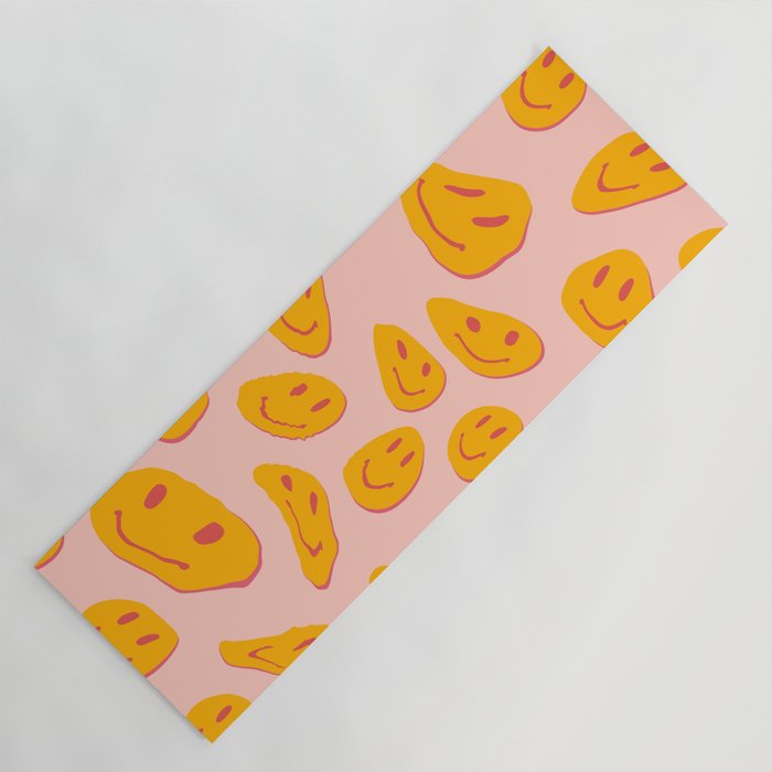 70s retro yellow smile face illustration  Yoga Mat Gallery Image 1