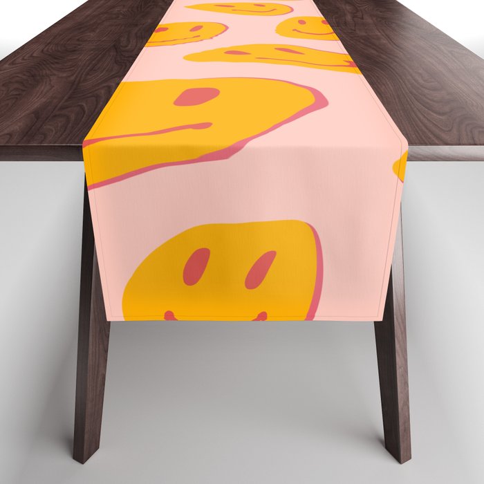 70s retro yellow smile face illustration  Table Runner Gallery Image 1