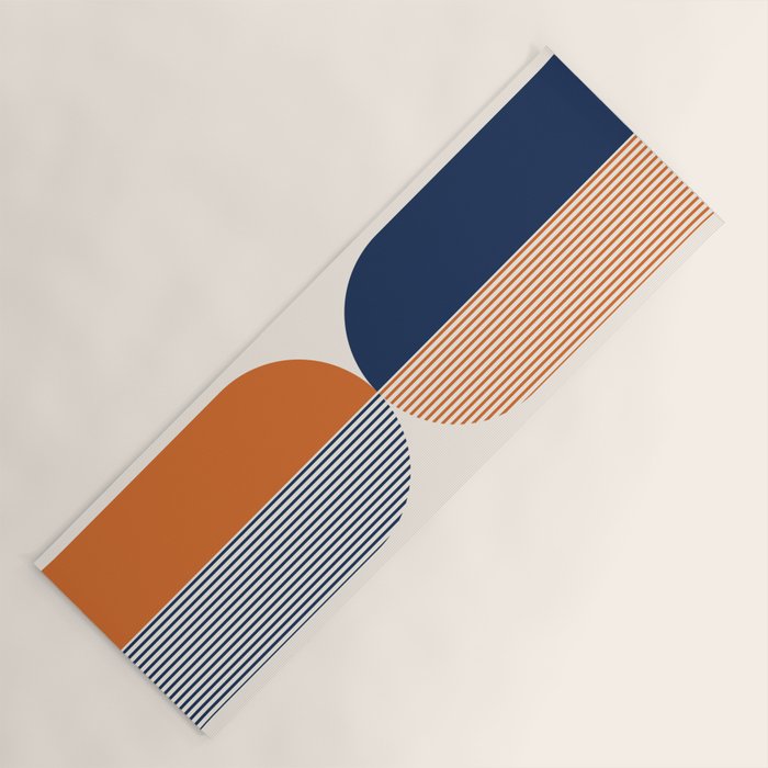 Abstraction Shapes 135 in Navy Blue Orange (Moon Phase Abstract)  Yoga Mat Gallery Image 1