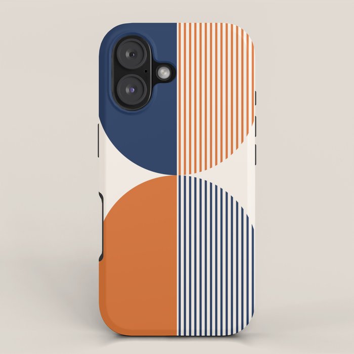 Abstraction Shapes 135 in Navy Blue Orange (Moon Phase Abstract)  iPhone Case Gallery Image 1