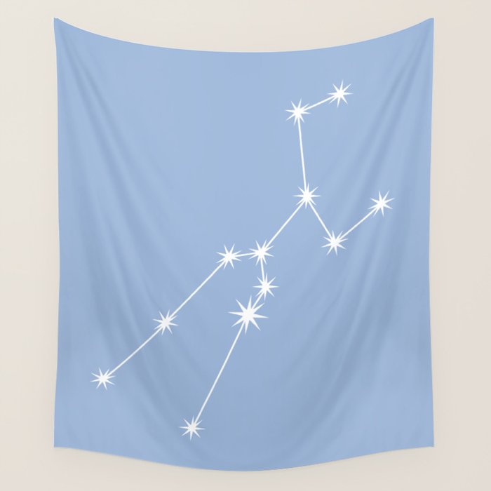 Taurus Zodiac Star Constellation Line Art Sky Blue Wall Tapestry Gallery Image 4