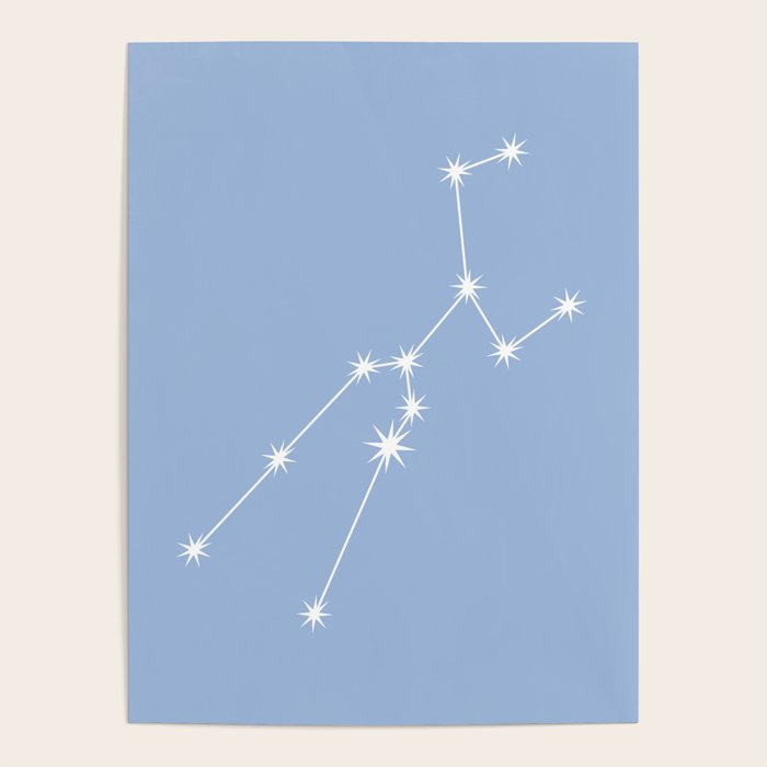 Taurus Zodiac Star Constellation Line Art Sky Blue Poster Gallery Image 1