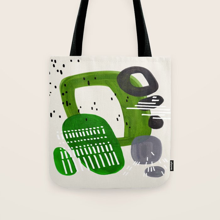 Fun Mid Century Modern Abstract Minimalist Olive Green Rings Grey Black Accent Tote Bag Gallery Image 1