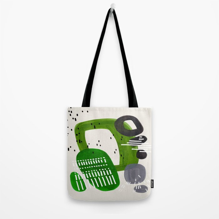 Fun Mid Century Modern Abstract Minimalist Olive Green Rings Grey Black Accent Tote Bag Gallery Image 2