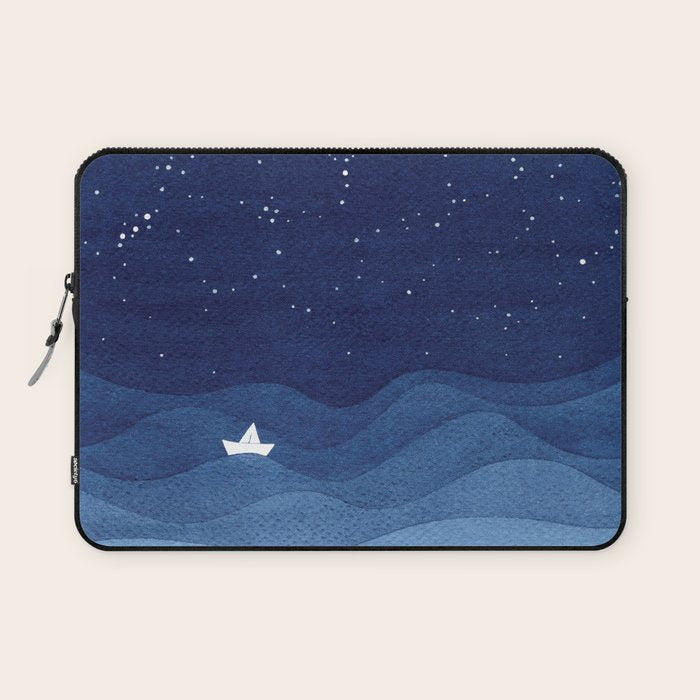 blue ocean waves, sailboat ocean stars Laptop Sleeve Gallery Image 1