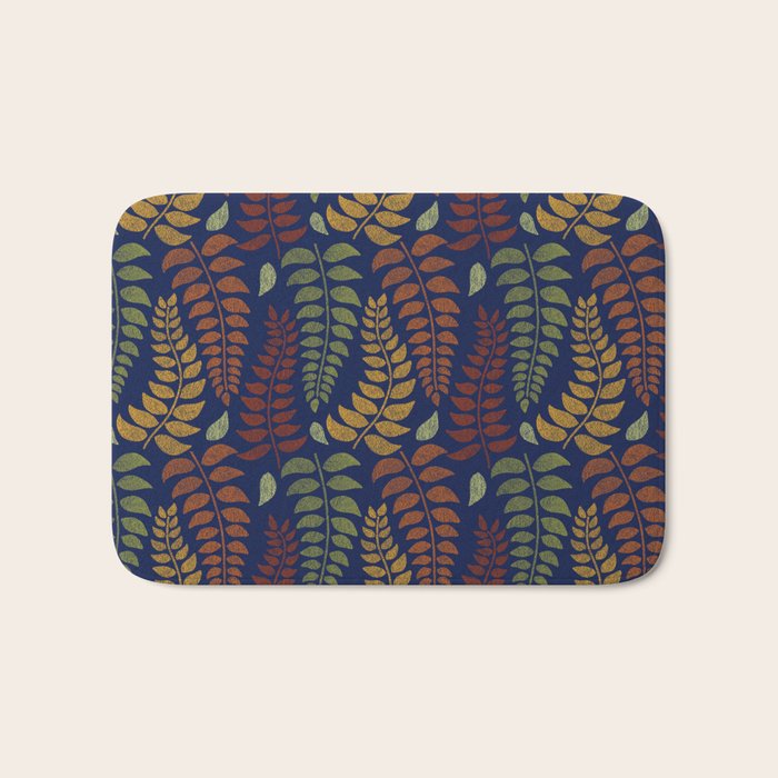 Leaf Fronds in Fall Colors on Navy Blue Bath Mat Gallery Image 1