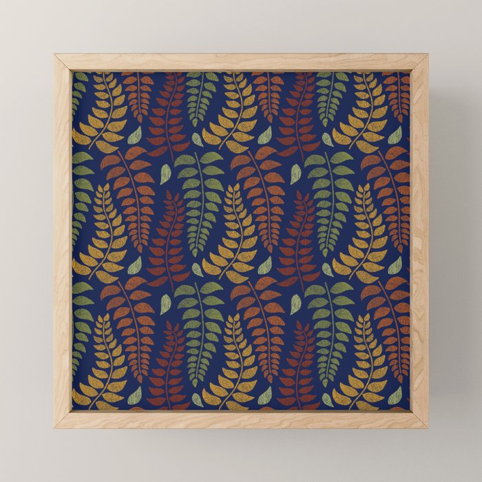 Leaf Fronds in Fall Colors on Navy Blue Mini Art Print Gallery Image 1
