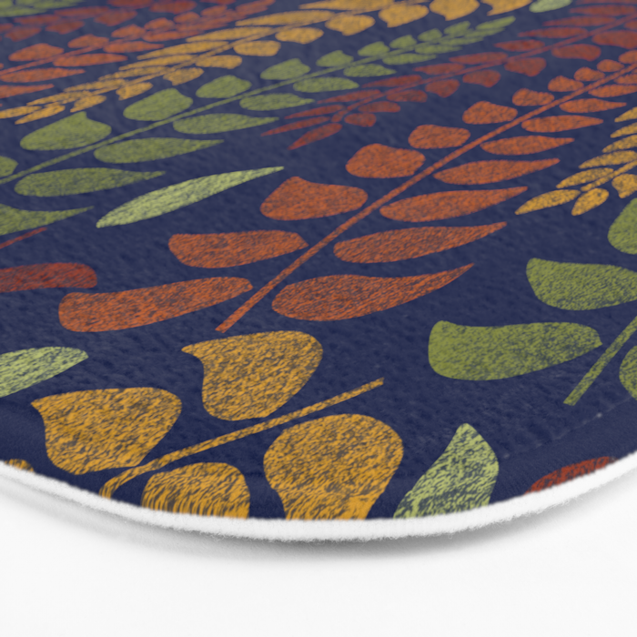 Leaf Fronds in Fall Colors on Navy Blue Bath Mat Gallery Image 3
