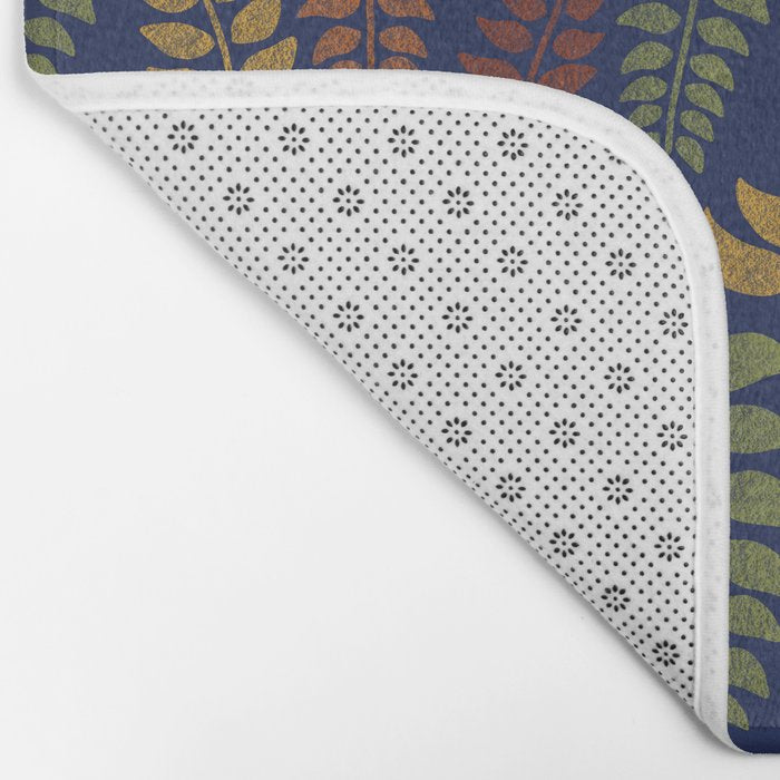 Leaf Fronds in Fall Colors on Navy Blue Bath Mat Gallery Image 2