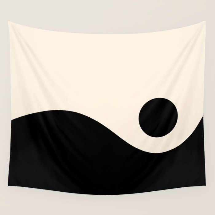 Nami Wave Sun Moon Minimalist Abstract Pattern in Black and Almond Cream Wall Tapestry Gallery Image 4