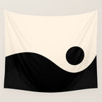 Nami Wave Sun Moon Minimalist Abstract Pattern in Black and Almond Cream Wall Tapestry Gallery Image 4