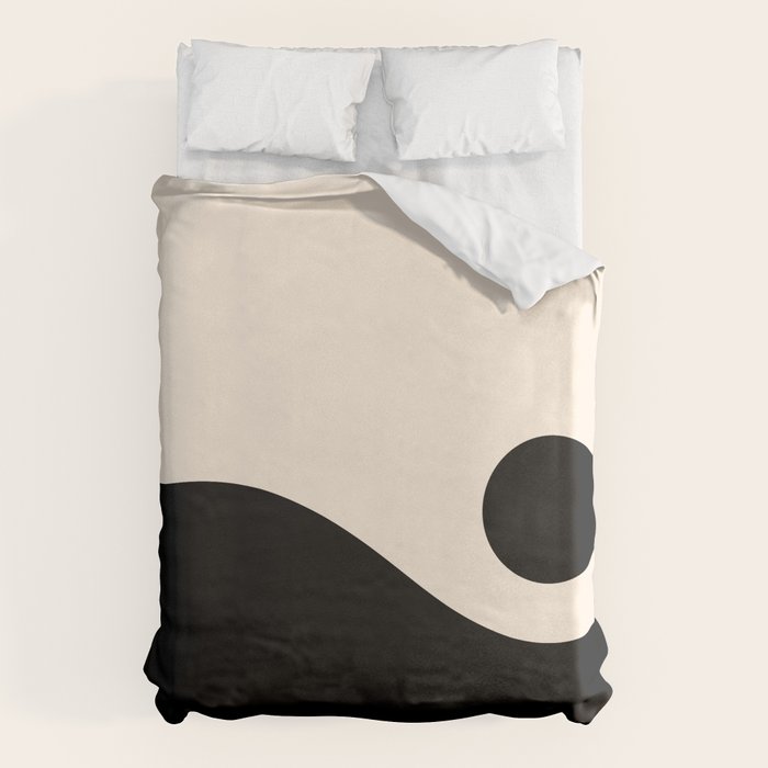 Nami Wave Sun Moon Minimalist Abstract Pattern in Black and Almond Cream Duvet Cover Gallery Image 6
