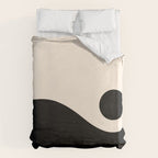 Nami Wave Sun Moon Minimalist Abstract Pattern in Black and Almond Cream Duvet Cover Gallery Image 6