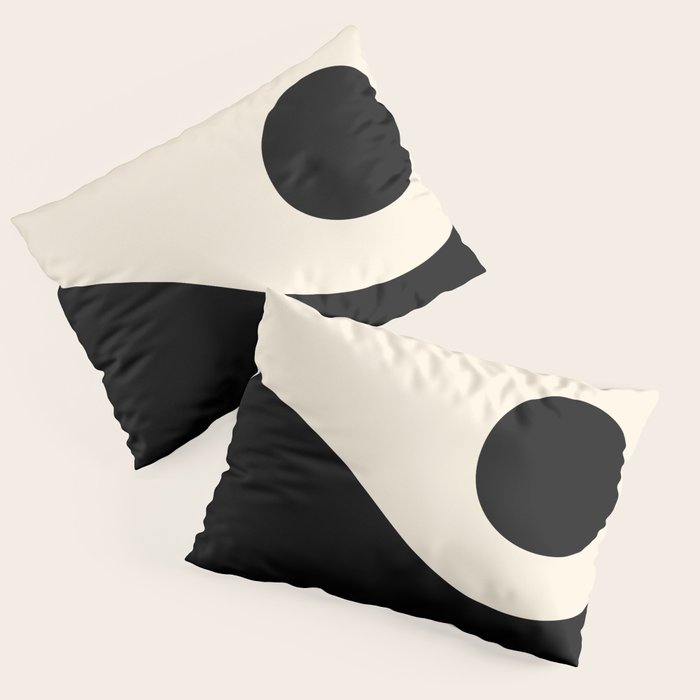 Nami Wave Sun Moon Minimalist Abstract Pattern in Black and Almond Cream Pillow Sham Gallery Image 1