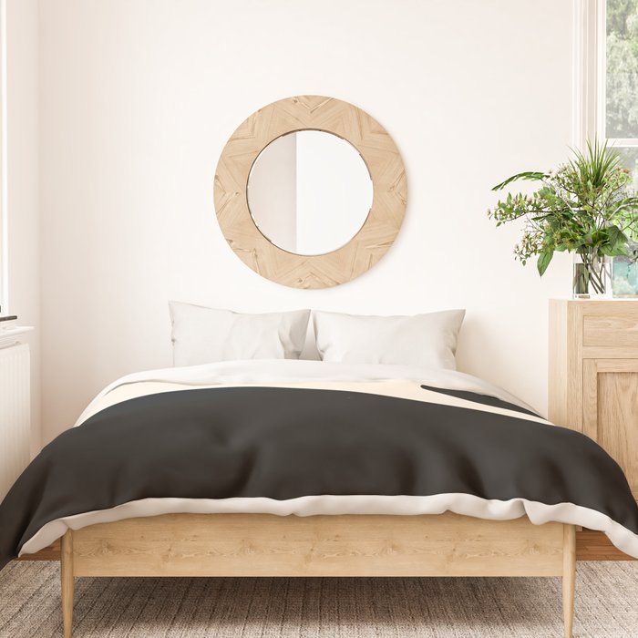 Nami Wave Sun Moon Minimalist Abstract Pattern in Black and Almond Cream Duvet Cover Gallery Image 3