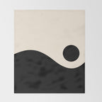 Nami Wave Sun Moon Minimalist Abstract Pattern in Black and Almond Cream Throw Blanket Gallery Image 2