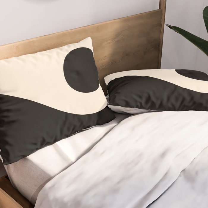 Nami Wave Sun Moon Minimalist Abstract Pattern in Black and Almond Cream Pillow Sham Gallery Image 2
