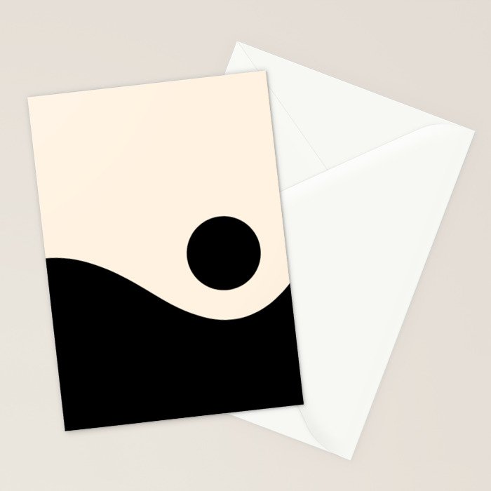 Nami Wave Sun Moon Minimalist Abstract Pattern in Black and Almond Cream Stationery Card Gallery Image 2