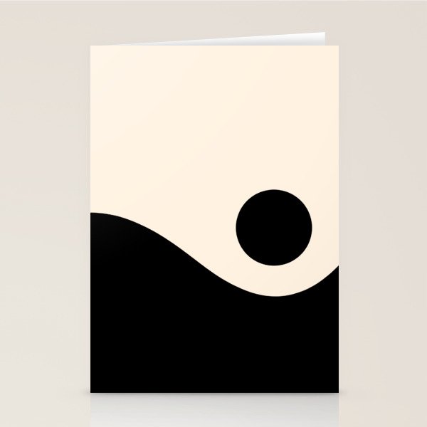 Nami Wave Sun Moon Minimalist Abstract Pattern in Black and Almond Cream Stationery Card Gallery Image 2