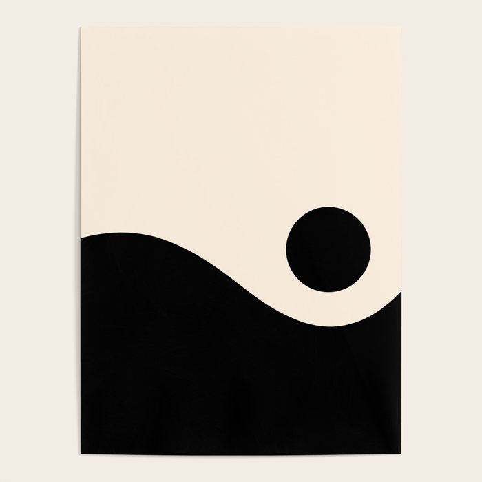 Nami Wave Sun Moon Minimalist Abstract Pattern in Black and Almond Cream Poster Gallery Image 4
