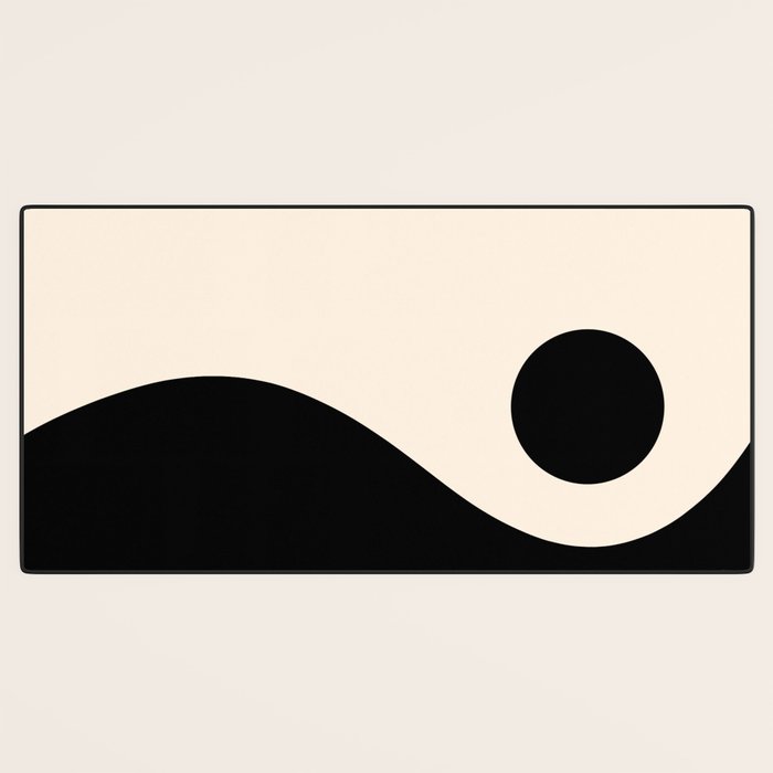 Nami Wave Sun Moon Minimalist Abstract Pattern in Black and Almond Cream Desk Mat Gallery Image 3