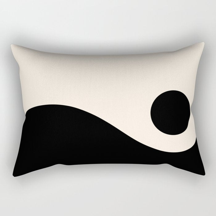 Nami Wave Sun Moon Minimalist Abstract Pattern in Black and Almond Cream Rectangular Pillow Gallery Image 1