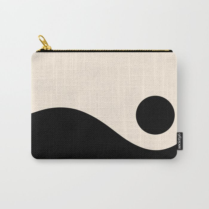 Nami Wave Sun Moon Minimalist Abstract Pattern in Black and Almond Cream Carry All Pouch Gallery Image 1