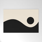 Nami Wave Sun Moon Minimalist Abstract Pattern in Black and Almond Cream Welcome Mat Gallery Image 1