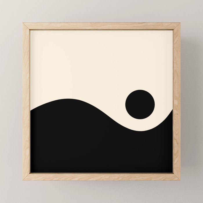 Nami Wave Sun Moon Minimalist Abstract Pattern in Black and Almond Cream Mini Art Print Gallery Image 1
