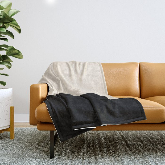 Nami Wave Sun Moon Minimalist Abstract Pattern in Black and Almond Cream Throw Blanket Gallery Image 1