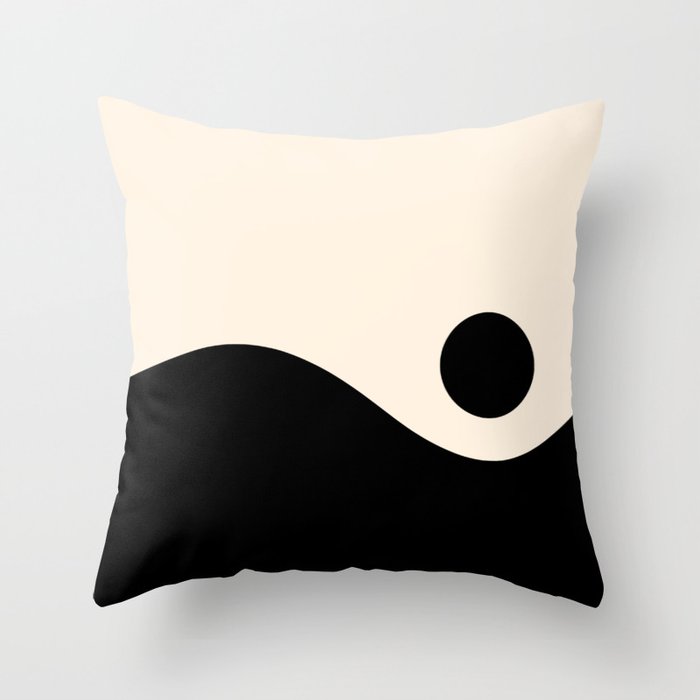 Nami Wave Sun Moon Minimalist Abstract Pattern in Black and Almond Cream Throw Pillow Gallery Image 6