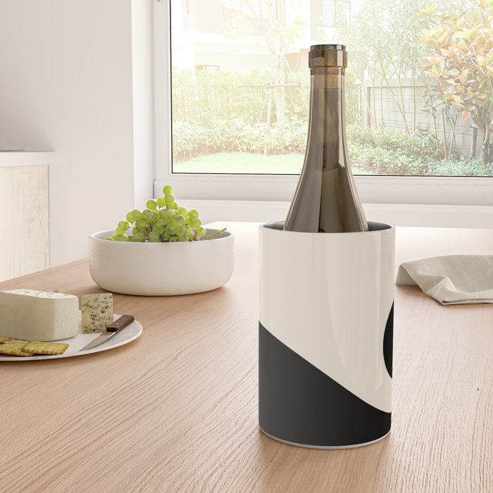 Nami Wave Sun Moon Minimalist Abstract Pattern in Black and Almond Cream Wine Chiller Gallery Image 4