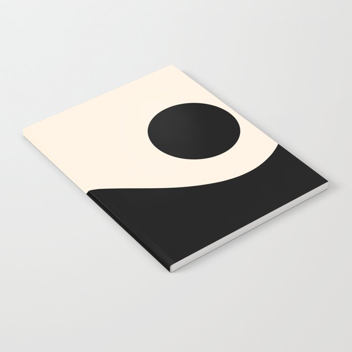 Nami Wave Sun Moon Minimalist Abstract Pattern in Black and Almond Cream Notebook Gallery Image 2