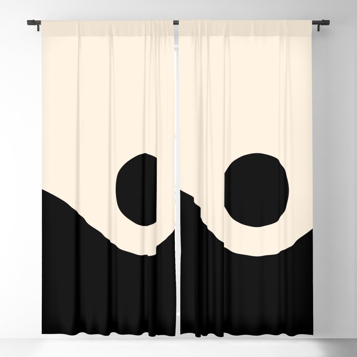 Nami Wave Sun Moon Minimalist Abstract Pattern in Black and Almond Cream Window Curtain Gallery Image 1