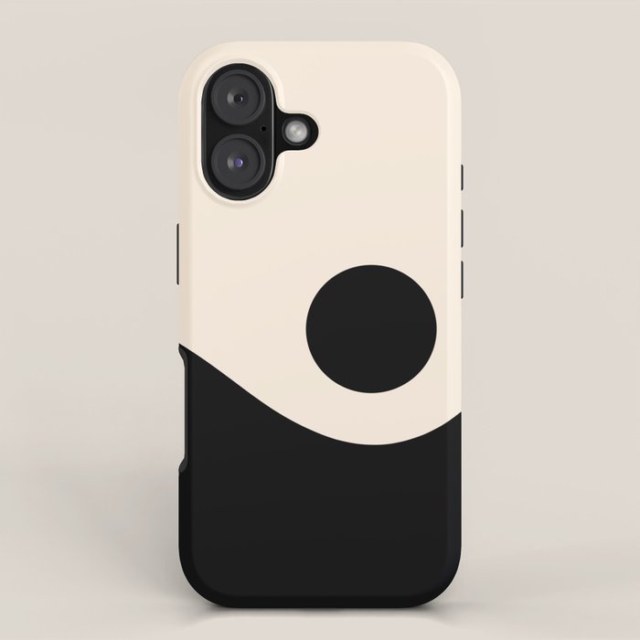 Nami Wave Sun Moon Minimalist Abstract Pattern in Black and Almond Cream iPhone Case Gallery Image 1