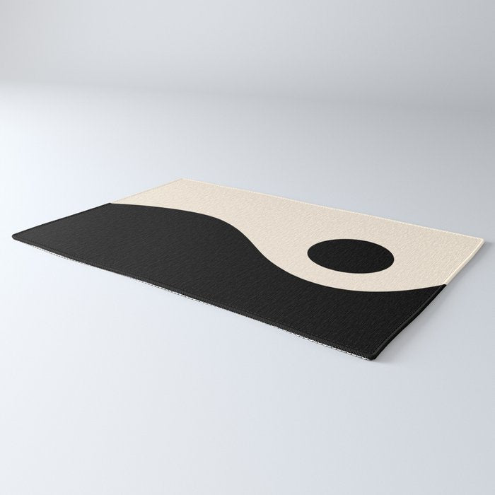 Nami Wave Sun Moon Minimalist Abstract Pattern in Black and Almond Cream Rug Gallery Image 3