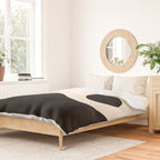 Nami Wave Sun Moon Minimalist Abstract Pattern in Black and Almond Cream Duvet Cover Gallery Image 2