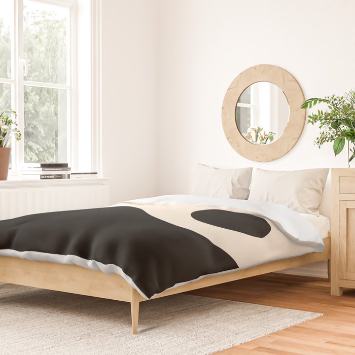 Nami Wave Sun Moon Minimalist Abstract Pattern in Black and Almond Cream Duvet Cover Gallery Image 2