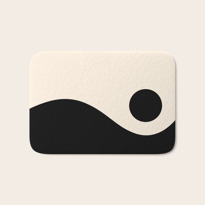 Nami Wave Sun Moon Minimalist Abstract Pattern in Black and Almond Cream Bath Mat Gallery Image 1